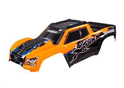 Traxxas - TRX7811 - Body, X-Maxx®, orange (painted, decals applied) (assembled with front & rear body mounts, rear body support, roof skid plate