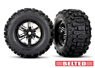 Traxxas - TRX7871X - Tires & wheels, assembled, glued (X-Maxx® black chrome wheels, Sledgehammer® belted tires, dual profile