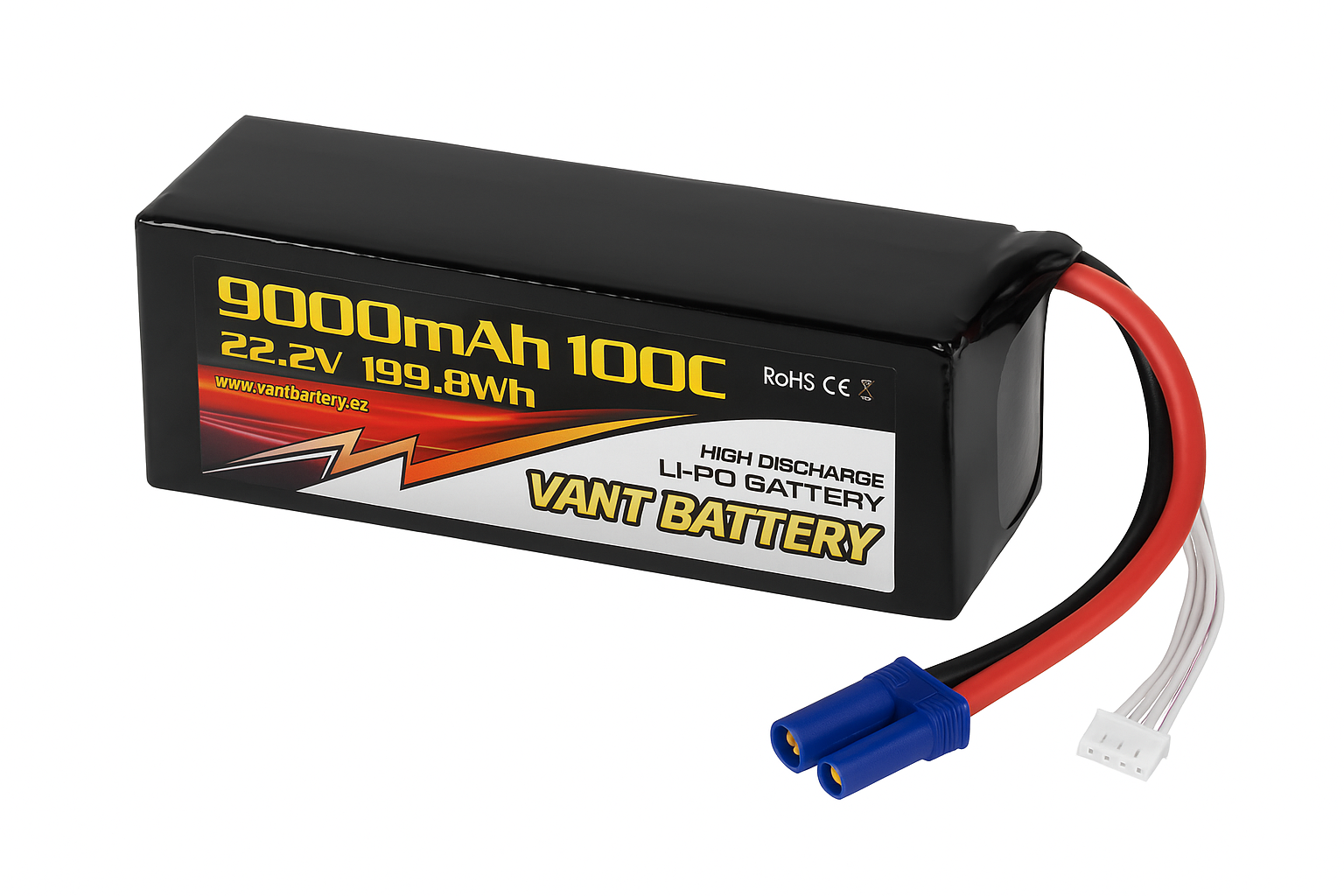 22.2V Lipo batteri med 9000 mAh, 100C i Softcase med EC5 stik