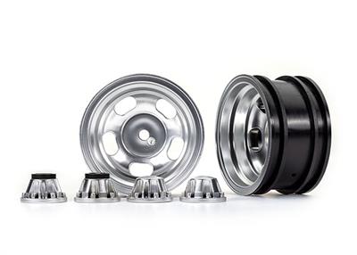 Traxxas - TRX8158 - Wheels, 2.2", satin chrome (2)/ center caps (front (2), rear (2)) (requires #8255A extended thread stub axle)