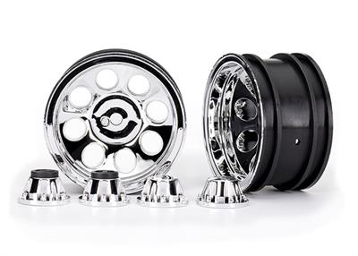 Traxxas - TRX8163 - Wheels, 2.2", classic chrome (2)/ center caps (front (2), rear (2)) (requires #8255A extended thread stub axle)