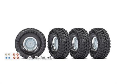 Traxxas - TRX8166X - Tires & wheels, assembled, glued (1.9" chrome wheels, Canyon Trail 4.6x1.9" tires) (4)/ center caps (4)/ decal sheet (requires #