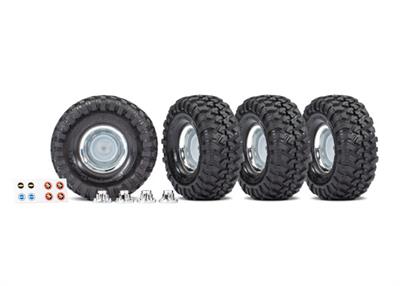 Tires & wheels, assembled, glued (1.9" chrome wheels, Canyon Trail 4.6x1.9" tires) (4)/ center caps (4)/ decal sheet (requires #