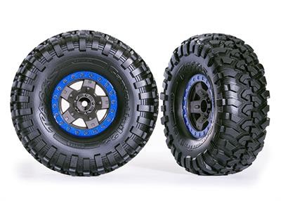 Tires & wheels, assembled, glued (TRX-4® Sport 2.2" gray, blue beadlock style wheels, Canyon Trail 5.3x2.2" tires) (2)