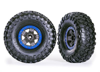 Traxxas - TRX8181-BLUE - Tires & wheels, assembled, glued (TRX-4® Sport 2.2" gray, blue beadlock style wheels, Canyon Trail 5.3x2.2" tires) (2)