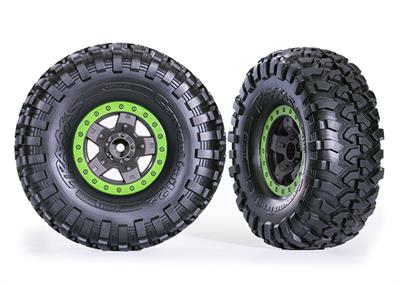 Traxxas - TRX8181-GRN - Tires & wheels, assembled, glued (TRX-4® Sport 2.2" gray, green beadlock style wheels, Canyon Trail 5.3x2.2" tires) (2)