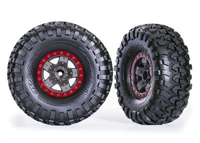 Traxxas - TRX8181-RED - Tires & wheels, assembled, glued (TRX-4® Sport 2.2" gray, red beadlock style wheels, Canyon Trail 5.3x2.2" tires) (2)