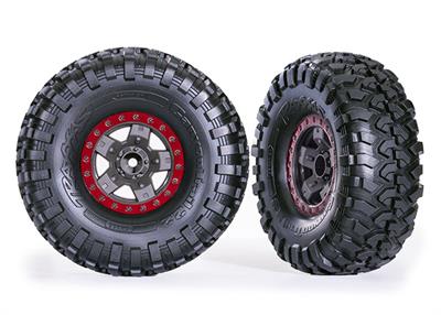 Tires & wheels, assembled, glued (TRX-4® Sport 2.2" gray, red beadlock style wheels, Canyon Trail 5.3x2.2" tires) (2)