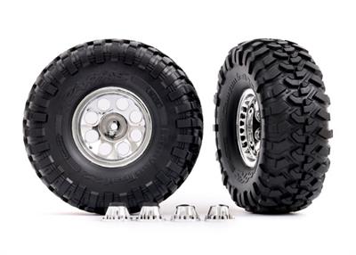 Traxxas - TRX8184 - Tires & wheels, assembled, glued (2.2" classic chrome wheels, Canyon Trail 5.3x2.2" tires, foam inserts) (2)/ center caps (front