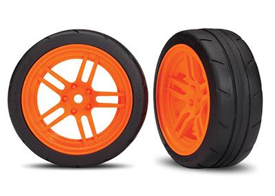 Tires & wheels, assembled, glued (split-spoke orange wheels, 1.9" Response tires) VXL Rated (front) (2)