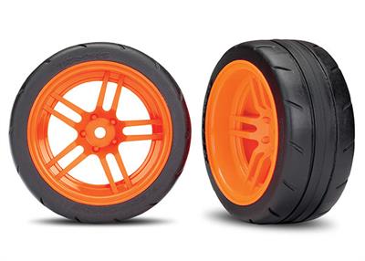 Traxxas - TRX8374A - Tires & wheels, assembled, glued (split-spoke orange wheels, 1.9" Response tires) VXL Rated (extra wide, rear) (2)