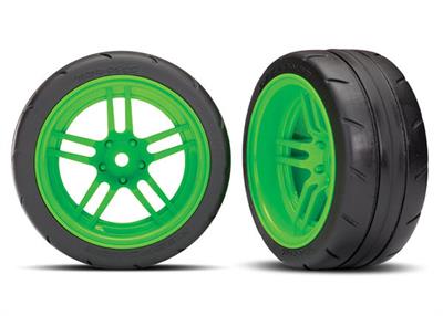 Traxxas - TRX8374G - Tires & wheels, assembled, glued (split-spoke green wheels, 1.9" Response tires) VXL Rated (extra wide, rear) (2)