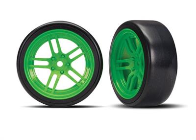 Traxxas - TRX8376G - Tires & wheels, assembled, glued (split-spoke green wheels, 1.9" Drift tires) (front)