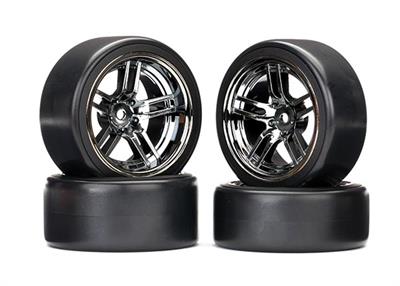 Tires & wheels, assembled, glued (split-spoke black chrome wheels, 1.9" Drift tires) (front and rear)