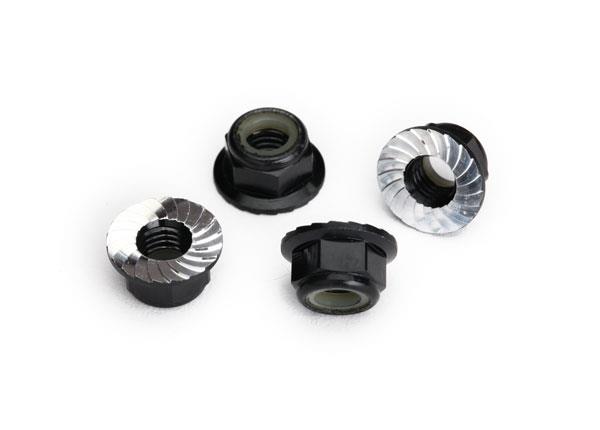 Traxxas - TRX8447A - 5mm flanged nylon lås (aluminum, black-anodized, serrated) (4)