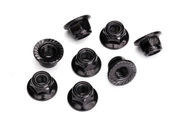 Traxxas - TRX8447 - 5mm Møtrikker med nylonlås, flanged, serrated (Sort) - 8 stk