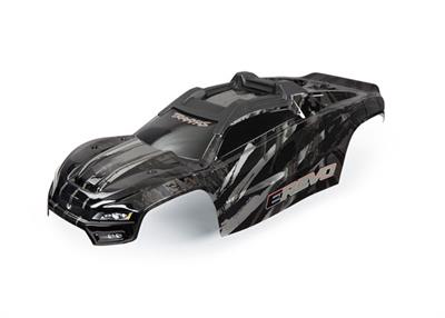 Traxxas - TRX8611R - Body, E-Revo®, black (painted, decals applied) (assembled with front & rear body mounts and rear body support for clipless mount