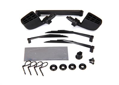 Mirrors, side, black (left & right)/ o-rings (4)/ windshield wipers, left, right, & rear/ wiper retainers (2)/ body clips (4)/ 1.