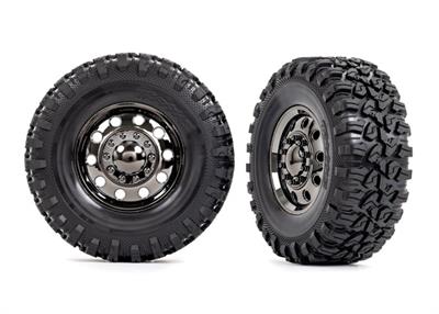 Traxxas - TRX8854 - Tires & wheels, assembled, glued (TRX-6® Big Rig 2.2" black chrome wheels, Canyon RT 4.6x2.2" tires, foam inserts) (front) (2)/ center caps (black chrome) (2)