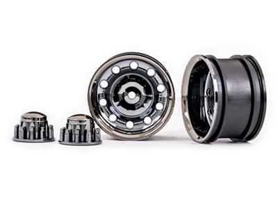 Traxxas - TRX8876X - Wheels, TRX-6® Big Rig 2.2" (black chrome) (rear) (2)/ center caps (black chrome) (2)