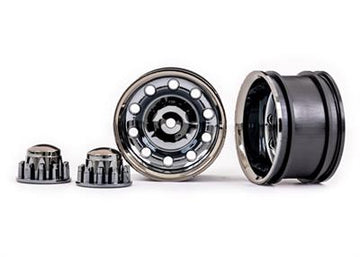 Traxxas - TRX8876X - Wheels, TRX-6® Big Rig 2.2" (black chrome) (rear) (2)/ center caps (black chrome) (2)