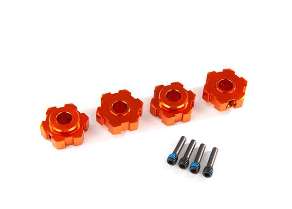 Traxxas - TRX8956T - Wheel hubs, hex, aluminum (orange-anodized) (4)/ 4x13mm screw pins (4)
