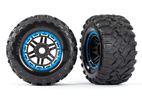 Traxxas - TRX8972A - Maxx® dæk limet på 2.8″ fælge med blå kant og 17mm hex – 2 stk