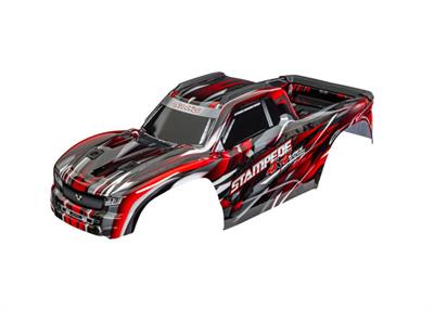 Body, Stampede® 4X4 VXL, red (painted, decals applied) (assembled with front & rear body mounts and rear body support for cli
