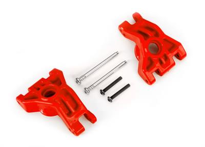 Traxxas - TRX9050R - Carriers, stub axle, rear, extreme heavy duty, red (left & right)/ 3x41mm hinge pins (2)/ 3x20mm BCS (2) (for use with #9080 upg