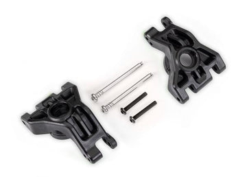 Traxxas - TRX9050 - Carriers, stub axle, rear, extreme heavy duty, black (left & right)/ 3x41mm hinge pins (2)/ 3x20mm BCS (2)