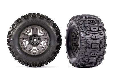 Tires & wheels, assembled, glued (charcoal gray 2.8" wheels, Sledgehammer® tires, foam inserts) (2) (TSM® rated)