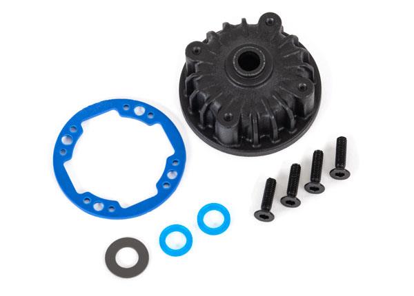 Traxxas - TRX9081  - Housing, center differential/ x-ring gaskets (2)/ 5x10x0.5 PTFE-coated washer (1)/ 2.5x8 CCS (4)