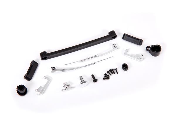 Traxxas - TRX9115 - Door handles, left, right, and rear/ retainers (3)/ windshield wipers, left & right/ retainer (1)/ fuel cap/ fuel flange/ fuel