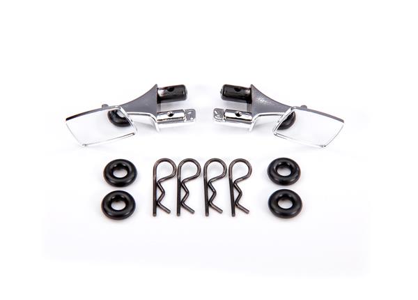 Traxxas - TRX9118 - Mirrors, side, chrome (left & right)/ o-rings (4)/ body clips (4) (fits #9111 body)