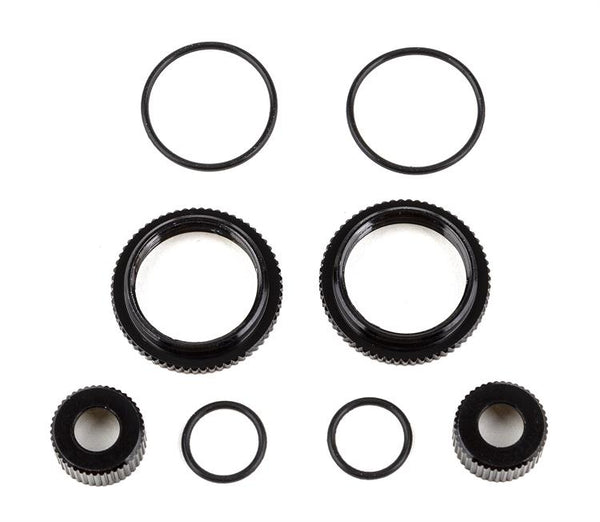 Team Associated - AE91929 - 13mm Shock Collar and Seal Retainer Set, black aluminum