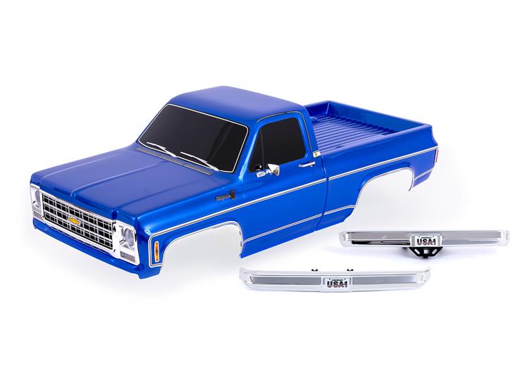 Body, Chevrolet K10 Truck (1979), complete, blue (painted, decals applied) (includes grille, side mirrors, door handles, win