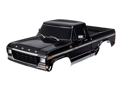 Body, Ford F-150 (1979), complete, black (painted, decals applied) (includes grille, side mirrors, door handles, windshield w