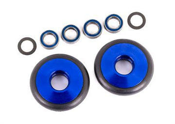 Wheels, wheelie bar, 6061-T6 aluminum (blue-anodized) (2)/ 5x8x2.5mm ball bearings (4)/ o-rings (2)/ 5x8x0.3mm TW (2)