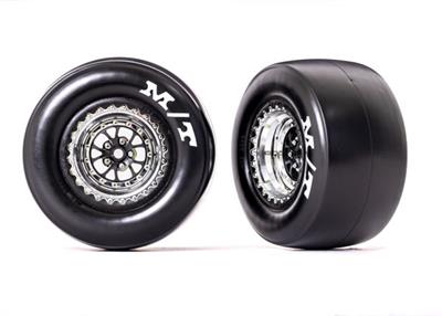 Traxxas - TRX9476R - Tires & wheels, assembled, glued (Weld chrome with black wheels, Mickey Thompson® ET Drag® Slicks, sticky compound, foam inserts