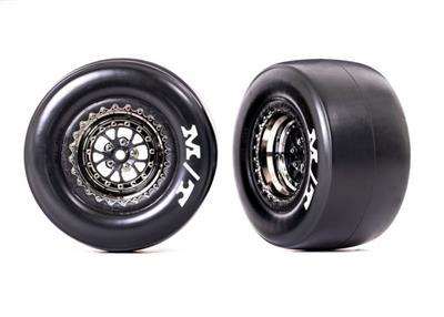 Tires & wheels, assembled, glued (Weld black chrome wheels, Mickey Thompson® ET Drag® Slicks, sticky compound, foam inserts) (re