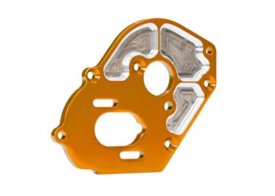 Traxxas - TRX9490-ORNG - Plate, motor, machined 6061-T6 aluminum (orange-anodized) (4mm thick)/ 3x10mm CS with split and flat washer (2)