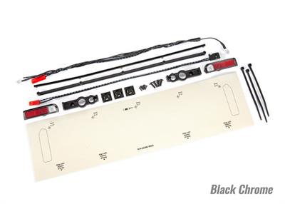 LED lights, tail lights (red)/ power harness/ tail light housings (left & right)/ tailgate trim (black chrome)/ zip ties (3)