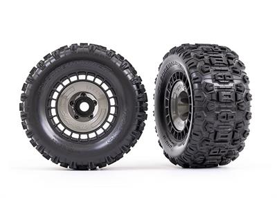 Tires & wheels, assembled, glued (3.8" black wheels, gray wheel covers, Sledgehammer® tires, foam inserts) (2)