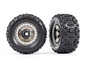 Traxxas - TRX9572T - Tires & wheels, assembled, glued (3.8" black chrome wheels, black chrome wheel covers, Sledgehammer® tires, foam inserts) (2)