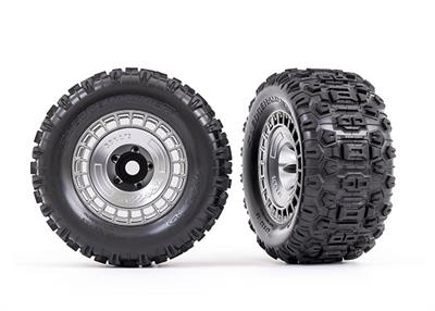 Tires & wheels, assembled, glued (3.8" black wheels, gray wheel covers, Sledgehammer® tires, foam inserts) (2)