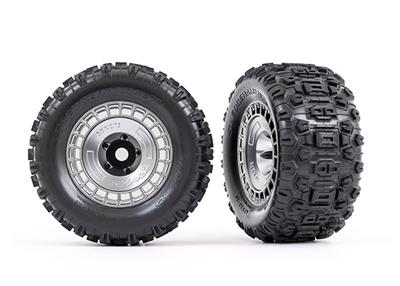 Traxxas - TRX9572X - Tires & wheels, assembled, glued (3.8" black wheels, gray wheel covers, Sledgehammer® tires, foam inserts) (2)