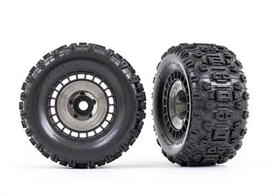 Traxxas - TRX9572 - Tires & wheels, assembled, glued (3.8" black wheels, gray wheel covers, Sledgehammer® tires, foam inserts) (2)