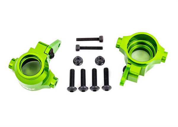 Traxxas - TRX9635G - Steering blocks, 6061-T6 aluminum (green-anodized), left & right/ steering block arms (2)/ 4x16mm BCS (with threadlock) (4)/ 3x1