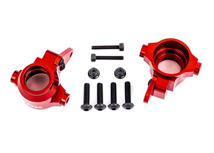 Traxxas - TRX9635R - Steering blocks, 6061-T6 aluminum (red-anodized), left & right)/ steering block arms (2)/ 4x16mm BCS (with threadlock) (4)/ 3x18