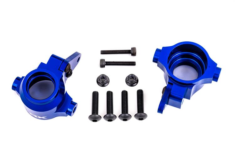 Traxxas - TRX9635X - Steering blocks, 6061-T6 aluminum (blue-anodized), left & right/ steering block arms (2)/ 4x16mm BCS (with threadlock) (4)/ 3x18